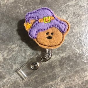 Cute Bear with Witch Hat Halloween Badge Reel